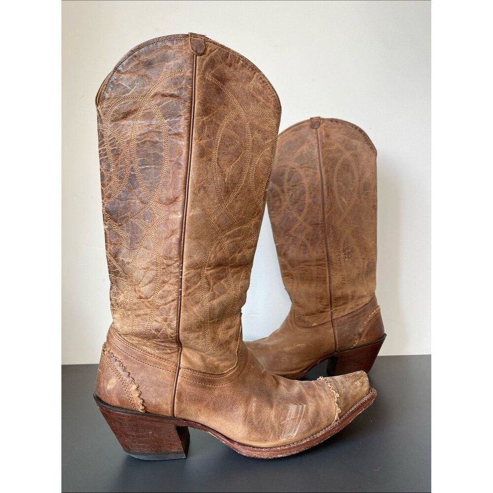 Tony Lama Brown Leather Heeled Cowboy Boots
